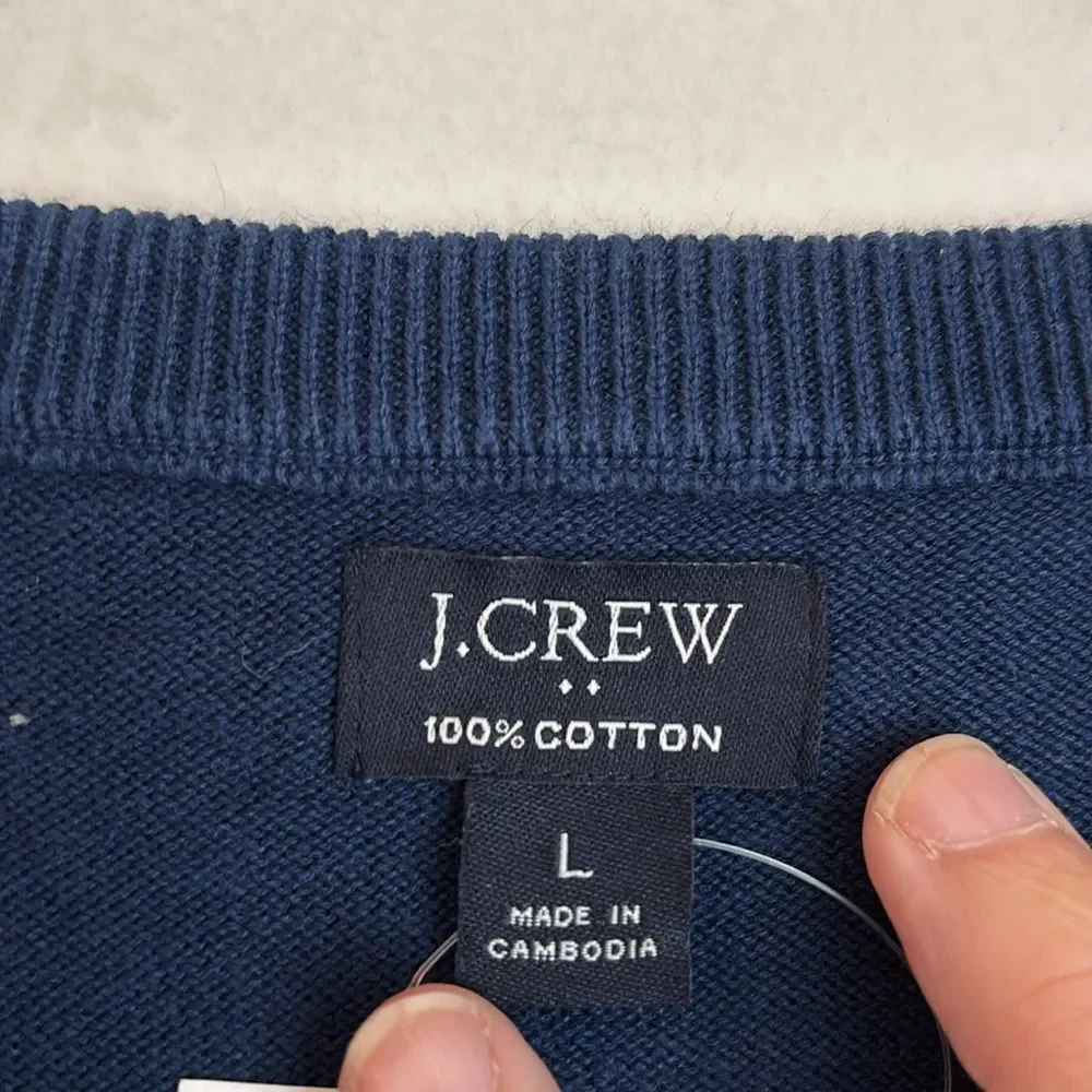 J. Crew Deep Blue Long Sleeve 100% cotton knit sweater men Classic crewneck LG